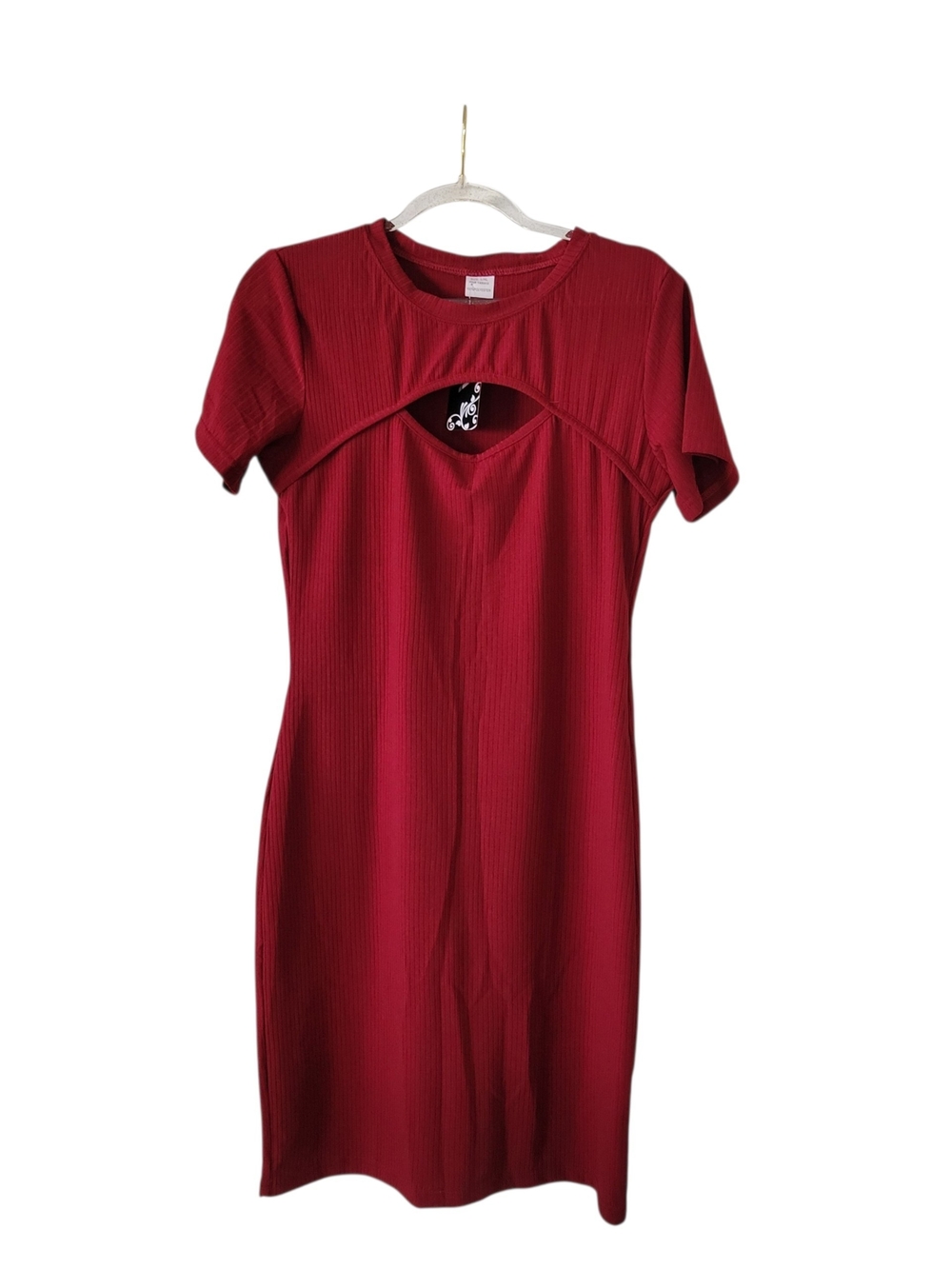 Ribbed Red Short Sleeve Mini Dress with Front Cutout